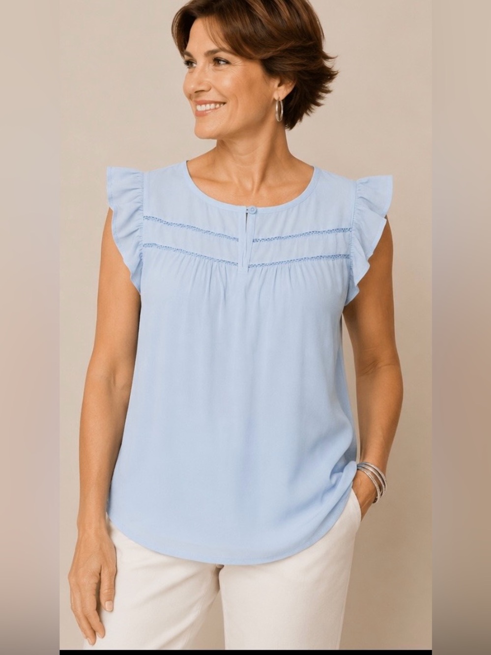 NWT Ann Taylor Light Blue Ruffle Sleeve Blouse XL Chiffon Top